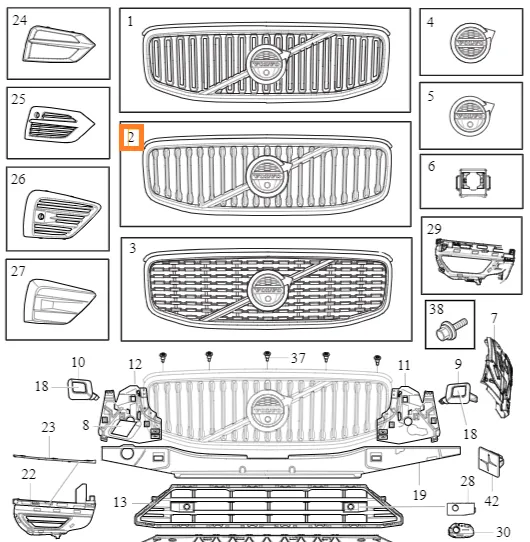Kjølergrill Volvo Genuine® XC60 2018-2021 │ GR03/GS01 og 2G03
