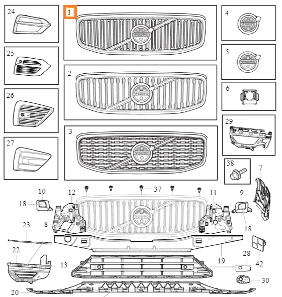 Kjølergrill Volvo Genuine® XC60 2021 │ GR01/GS02 og (2G01/2G08)