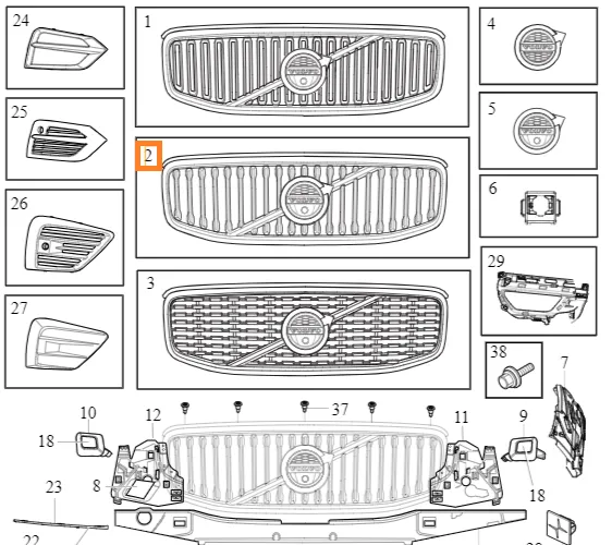 Kjølergrill Volvo Genuine® XC60 2021 │ GR03/GS01 og (2G01/2G08)