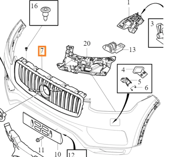 Kjølergrill Volvo Genuine® XC90 2016-2019