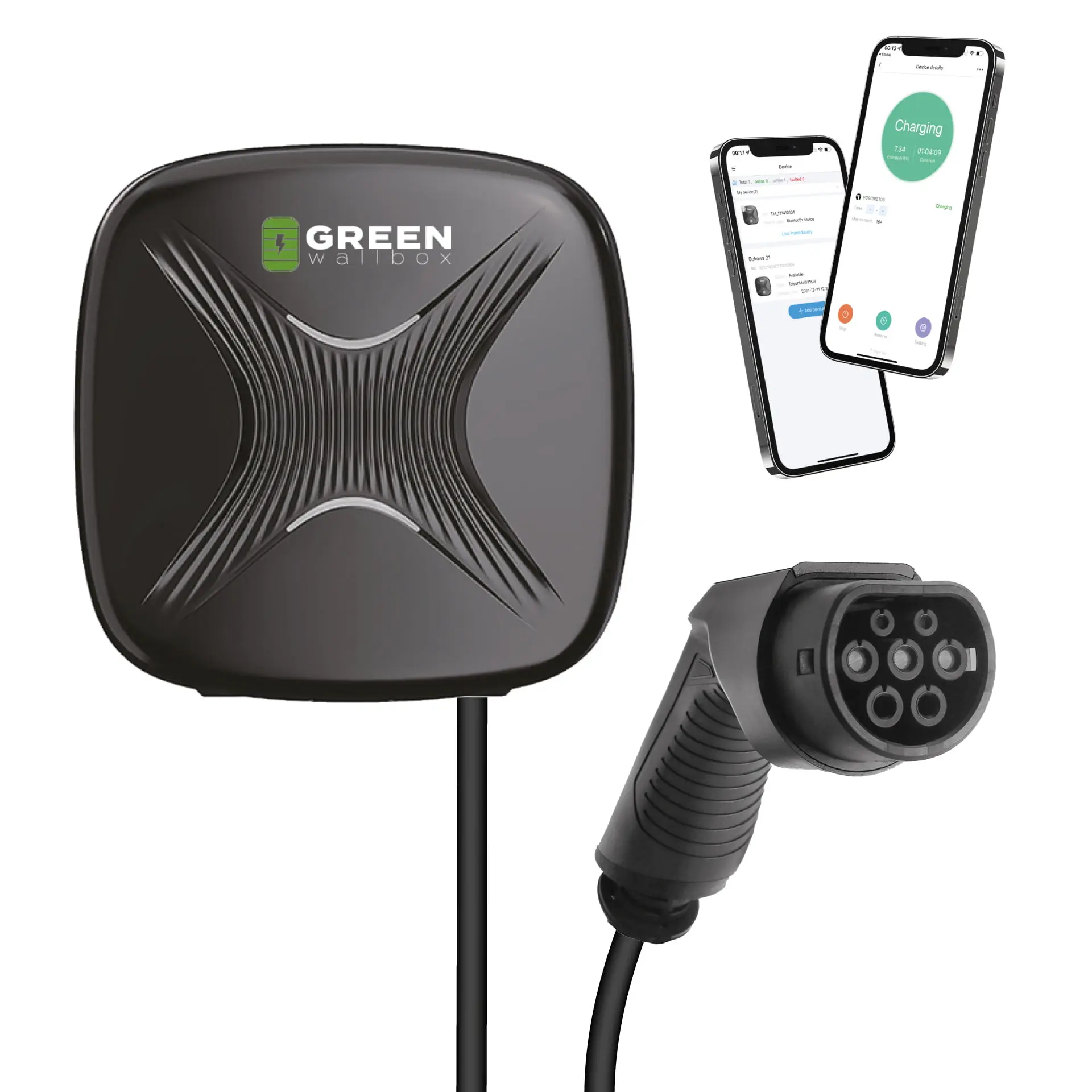 Ladestasjon Green Wallbox Smart 22kW | 32A | 3-fas | Type 2 kontakt (m/ ladekabel + Smart App) | Vegglader Image 1