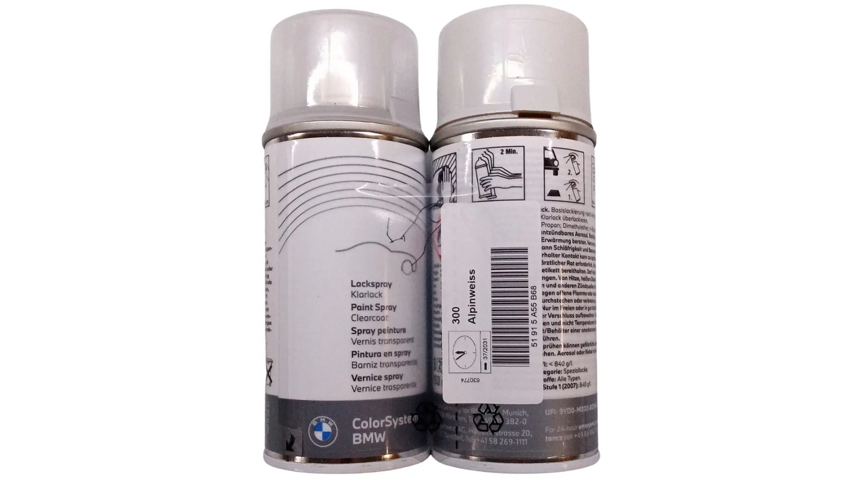 Lakkspray sett + klarlakk BMW Alpinweiss uni. 300 │ Lakk kode 300 Alpine White Universal - 2x 150ml Image 3