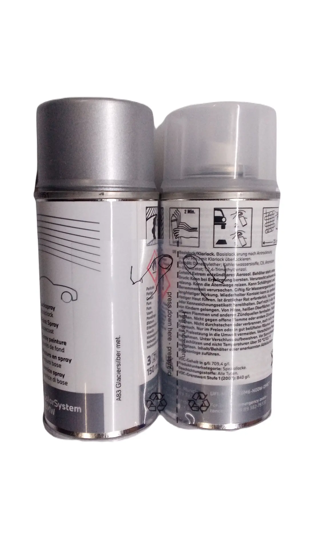 Lakkspray sett + klarlakk BMW Glaciersilber met. A83 │ Lakk kode A83 Glacier Silver Metallic - 2x 150ml Image 1