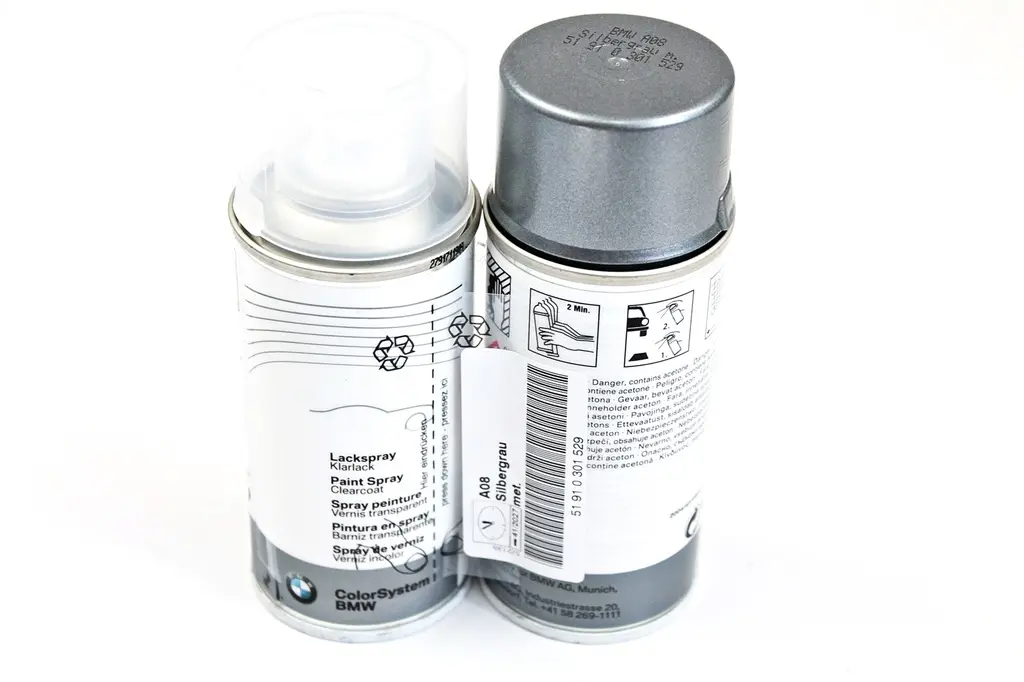 Lakkspray sett + klarlakk BMW Silbergrau met. A08│ Lakk kode A08 Silver Grey Metallic - 2x 150ml Image 1