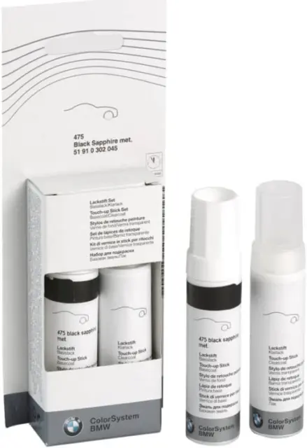 Lakkstift kit 2-komponent BMW Touch Up Zwart Sapphire Met │ Lakk kode 475 Black Sapphire Met. Image 1