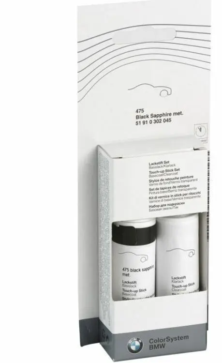 Lakkstift kit 2-komponent BMW Touch Up Zwart Sapphire Met │ Lakk kode 475 Black Sapphire Met. Image 2