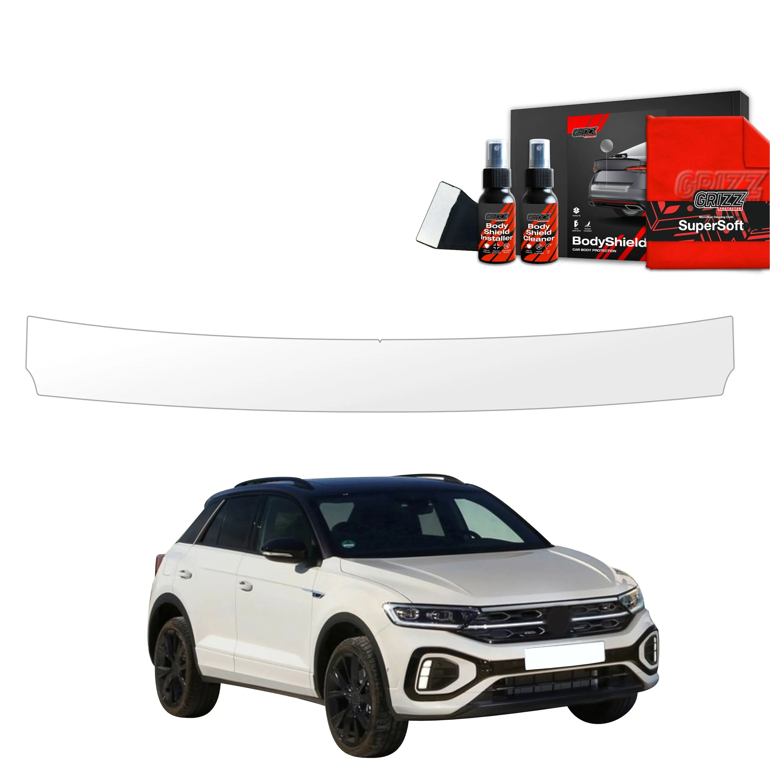 Lastekantbeskytter Volkswagen T-Roc I 2021 - 2025 │ PPF beskyttelsesfolie Gjennomsiktig Grizz BodyShield