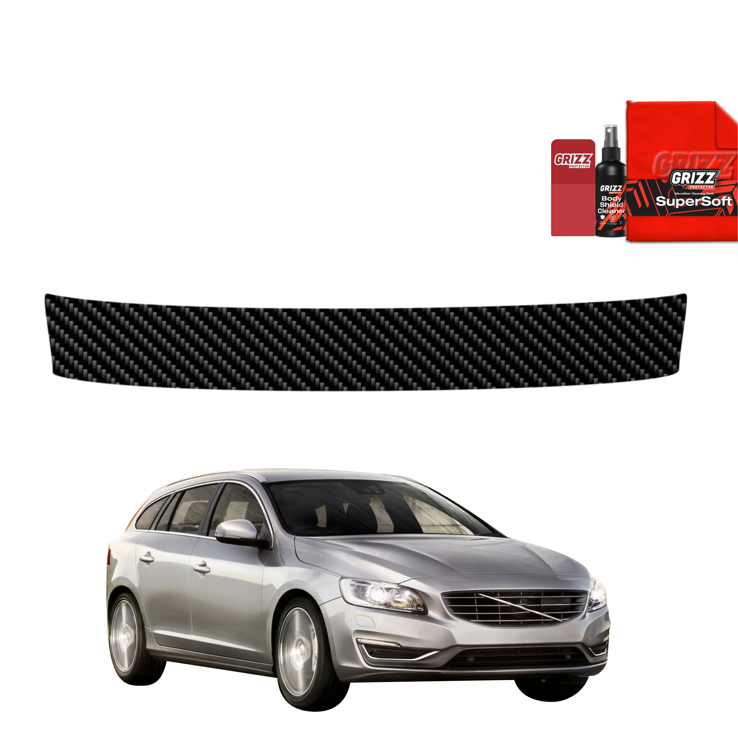 Lastekantbeskytter Volvo V60 I Stasjonsvogn 2011 - 2018 │ PPF beskyttelsesfolie Karbon Grizz BodyShield Carbon
