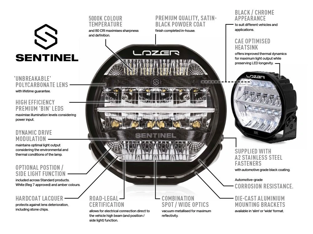 LED fjernlys 7" Lazer Sentinel 7 Elite – 7" LED ekstralys med hvitt/oransje posisjonslys (R112, E-merket) │ Ekstralys rund – bilde 9