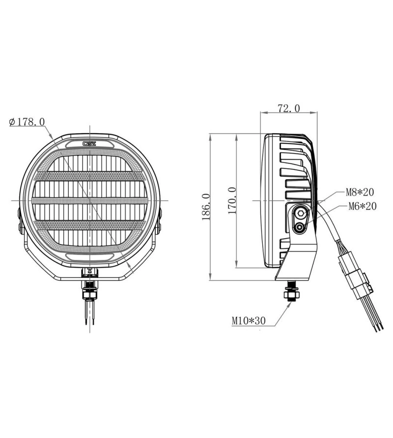 LED fjernlys 7" OZZ XR2 P7 7" 17.8 cm White Edition - hvit/sotet linse – posisjonslys hvit/amber │ Ekstralys rund – bilde 9