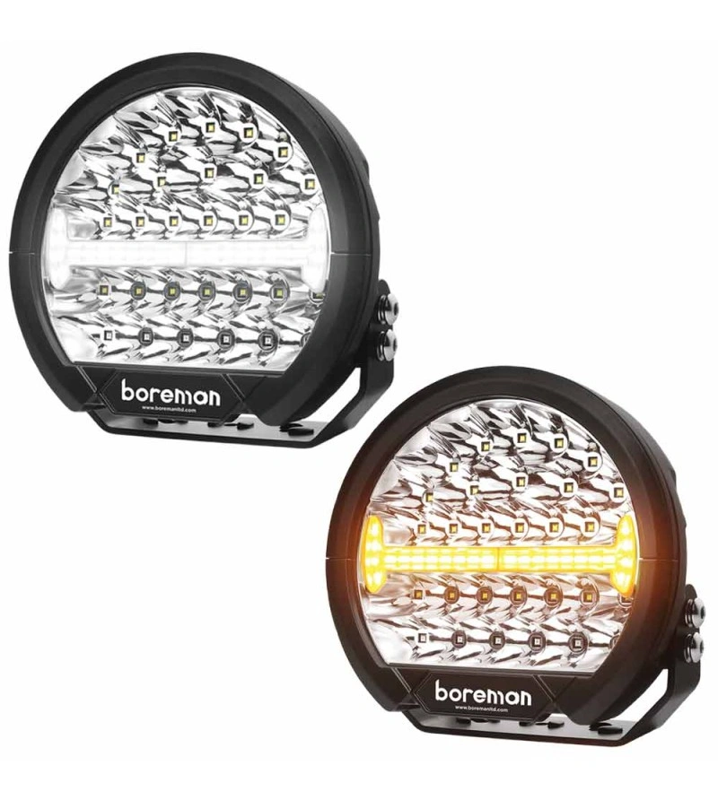 LED fjernlys 9" Boreman Accelerator LED Ekstralys – 4-i-1 funksjon, hvit/oransje posisjonslys og strobefunksjon │ Ekstralys rund - 10 000 Lumen med parklys ECE-godkjent (R10/R112/R7) Image 1