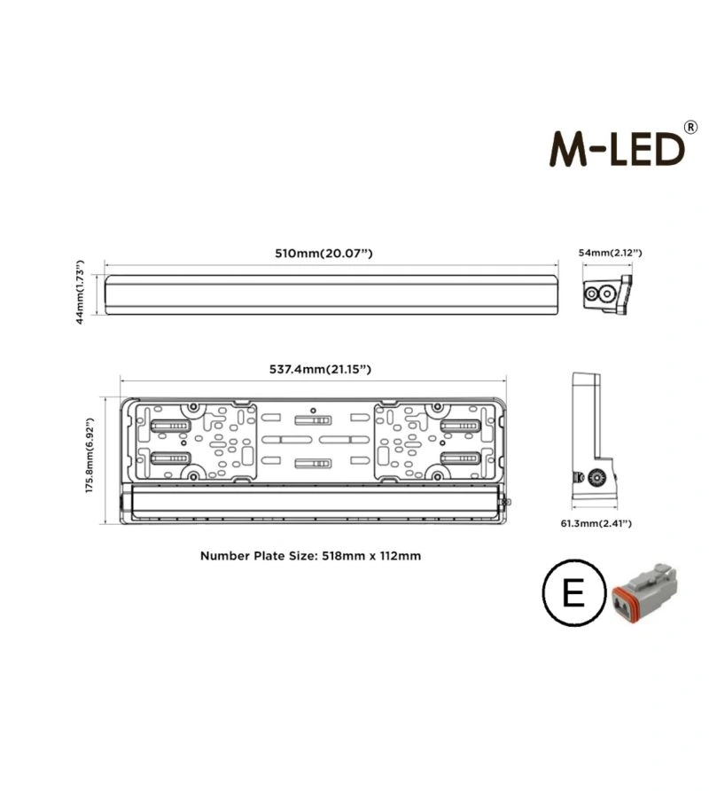 LED fjernlys M-LED 21,2" 53,7 cm │ skiltholder med integrert LED fjernlys - skiltfeste med hvitt/oransje posisjonslys – bilde 6