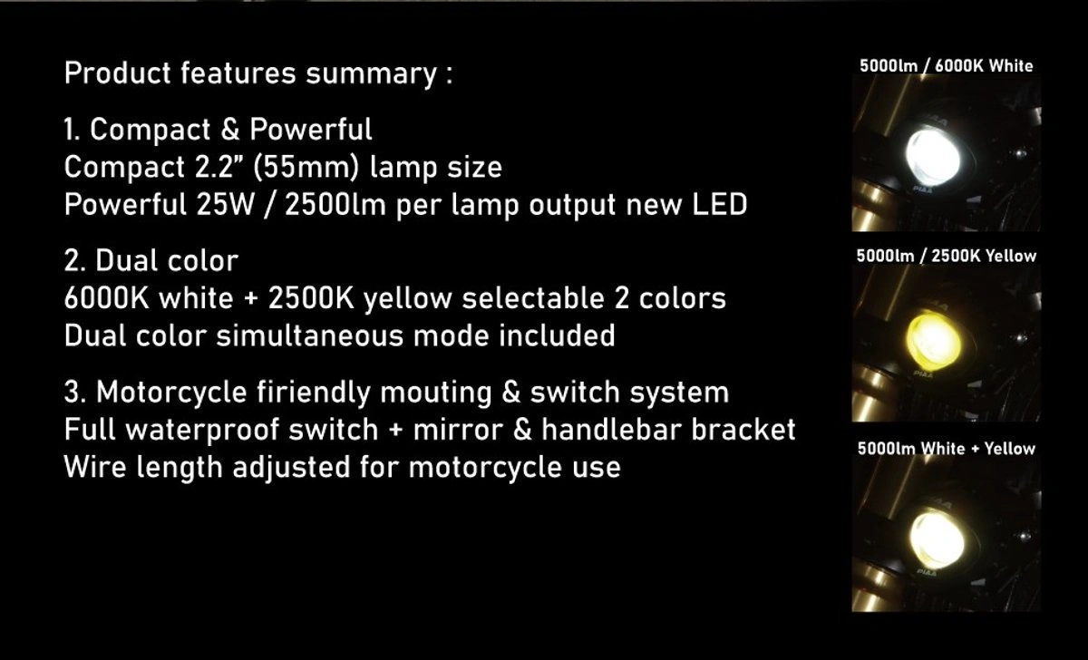 LED fjernlys PIAA 220R ekstralys sett │ 2.5" (63 mm) │ hvit/gul - Driving Fog Combo - komplett pakke – bilde 9