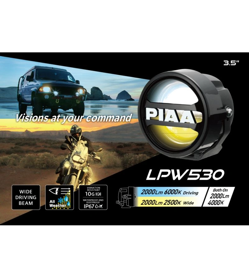 LED fjernlys / tåkelys PIAA LPW 530 ekstralys sett 4" (101 mm) │ hvit/gul (2500K/6000K) │ Driving Fog Combo │ inkl. steinsprutdeksel – bilde 5