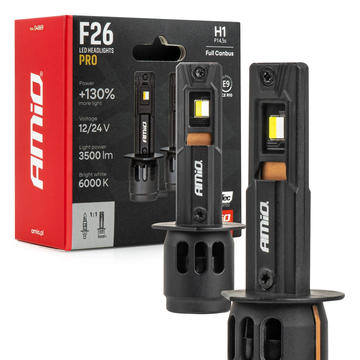 LED Pære H1 Amio F26 Pro LumiTec LIMITED +130% DUO 6000K │ Full CANbus Plug&Play 68W  - sett 2 stk.