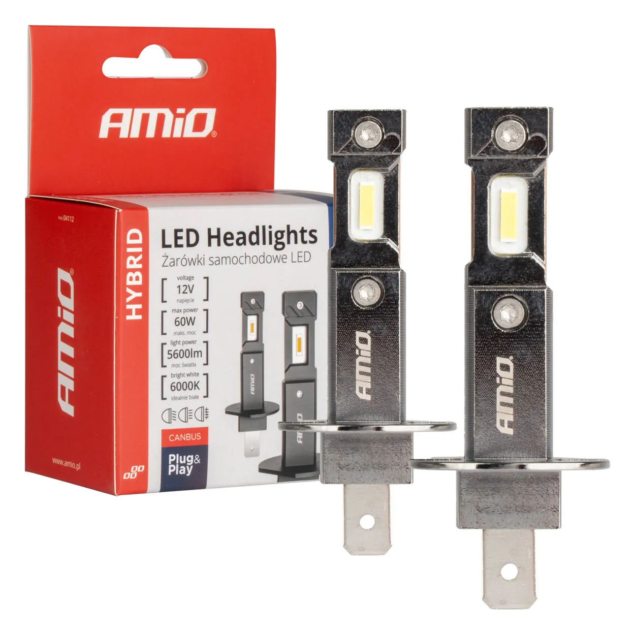 LED Pære H1 AMiO Hybrid Series CSP Chip LED 6000K │ CANbus Plug&Play EasyFit - sett 2 stk. Image 1