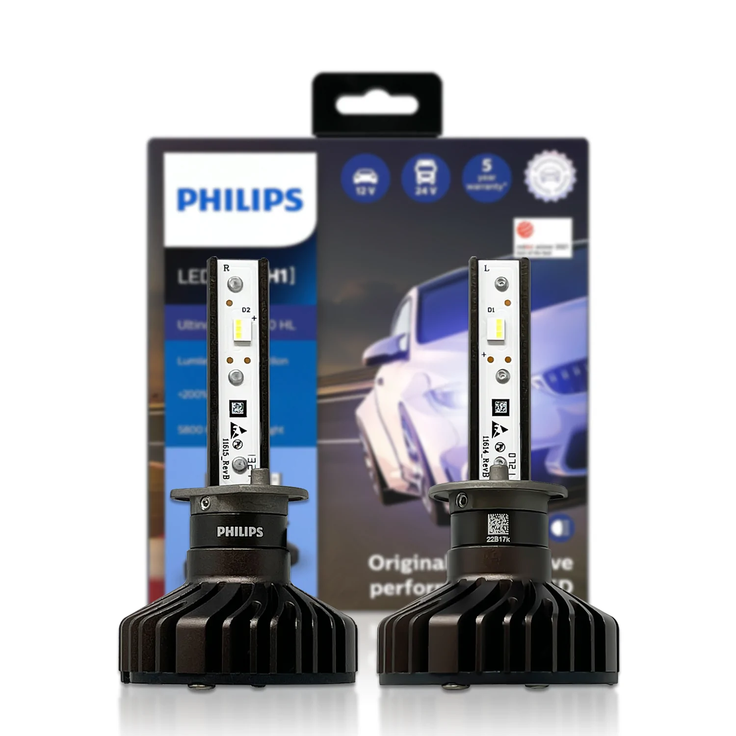 LED Pære H1 Philips Ultinon Pro9100 HL +350% med Lumileds - sett 2 stk. Image 2
