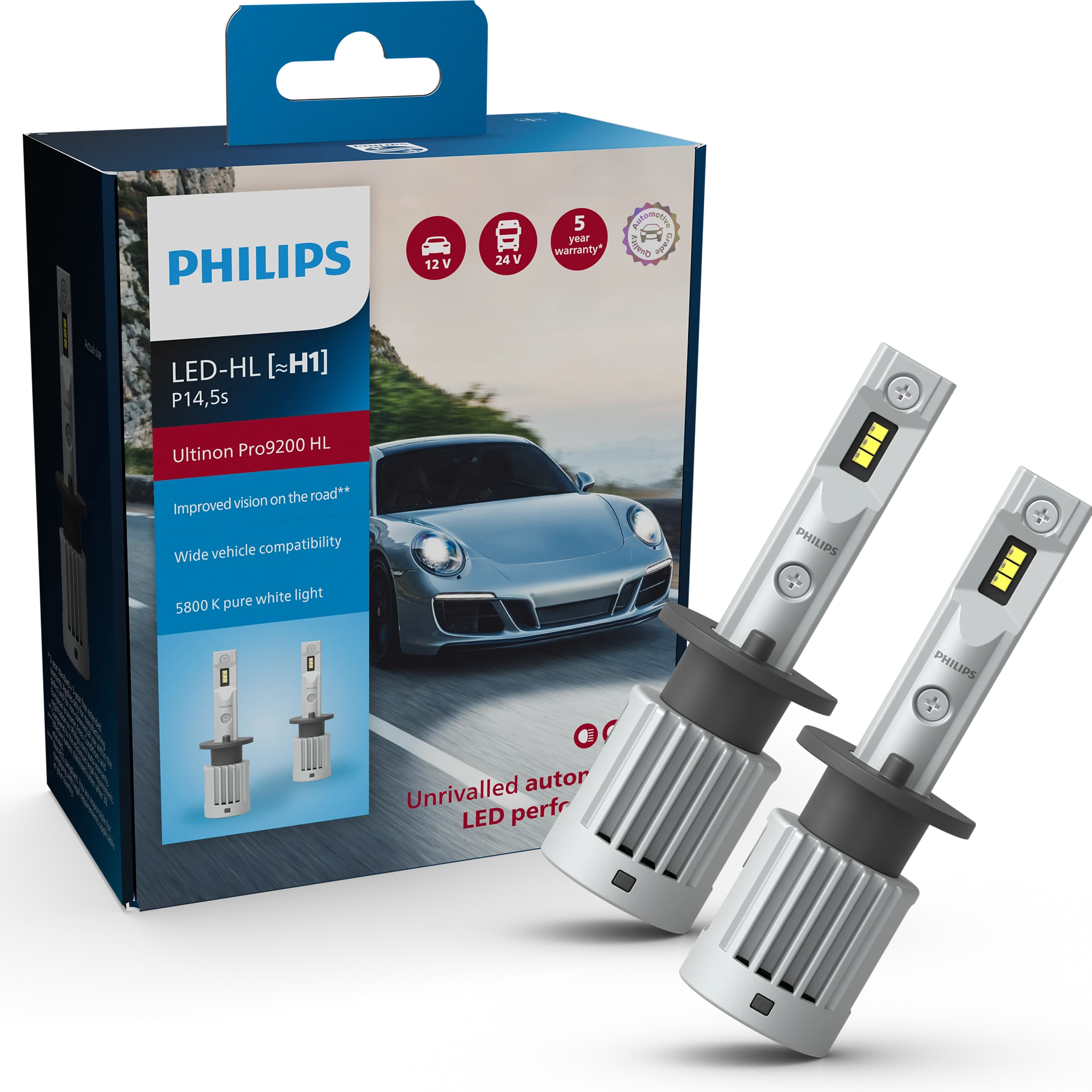 LED Pære H1 Philips Ultinon Pro9200 HL +400% │ 5800 K - 1550 lm - sett 2 stk.
