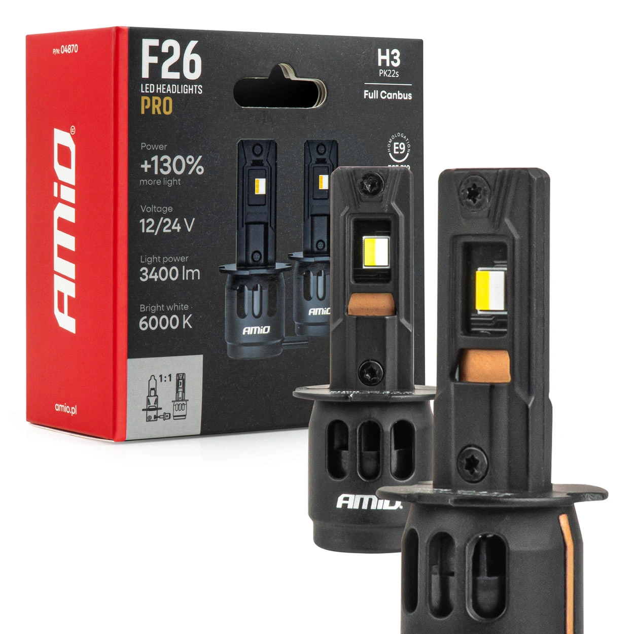 LED Pære H3 Amio F26 Pro LumiTec LIMITED +130% DUO 6000K │ Full CANbus Plug&Play 68W  - sett 2 stk.