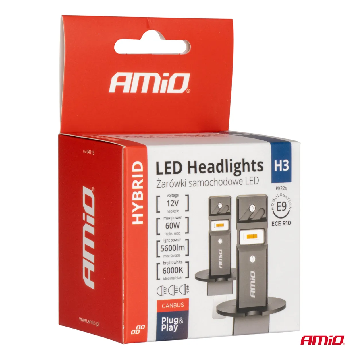 LED Pære H3 AMiO Hybrid Series CSP Chip LED 6000K │ CANbus Plug&Play EasyFit  - sett 2 stk. – bilde 5