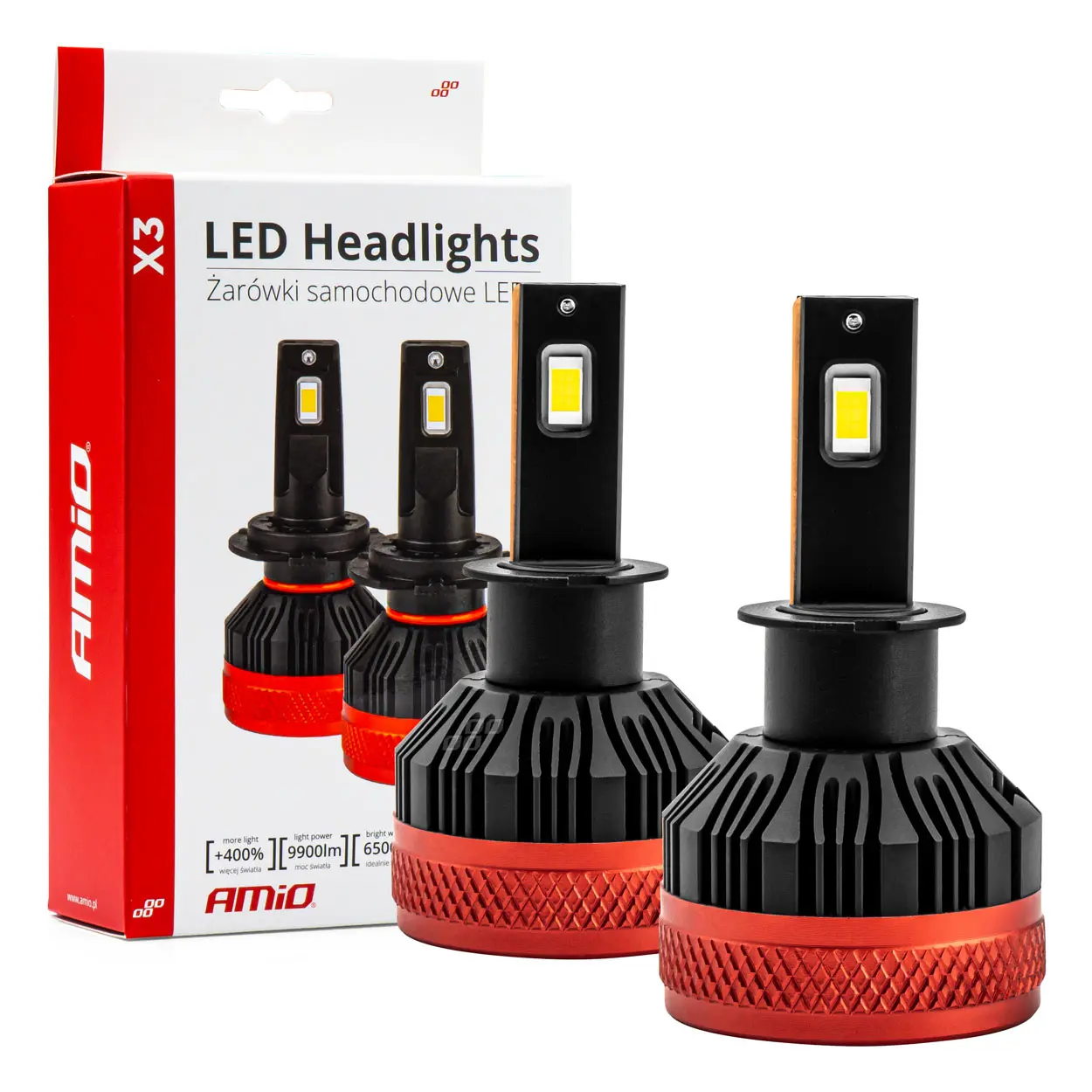 LED Pære H3 AMiO X3 Series +400% │ CANbus - sett 2 stk.