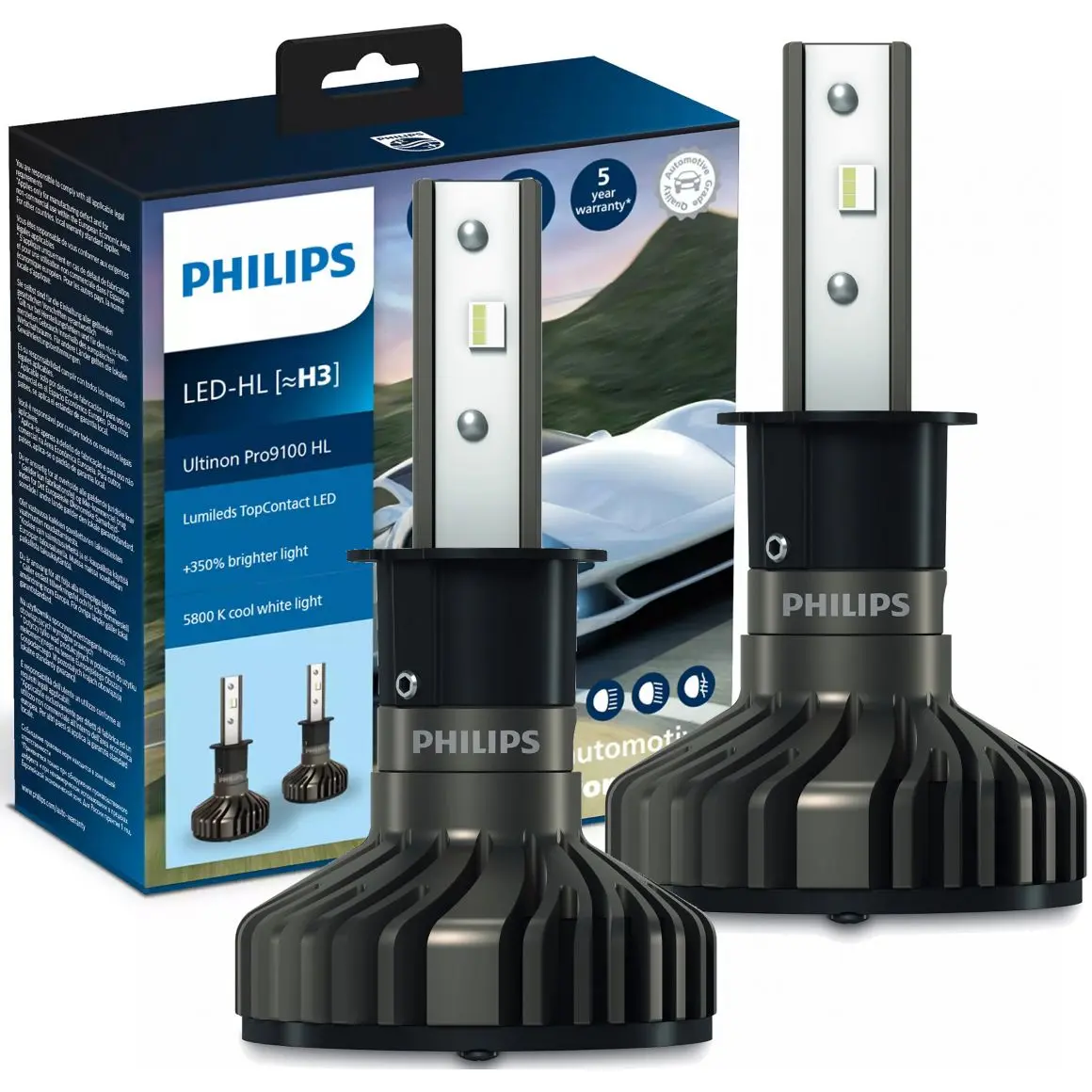 LED Pære H3 Philips Ultinon Pro9100 HL +350% Lumileds - sett 2 stk. Image 2