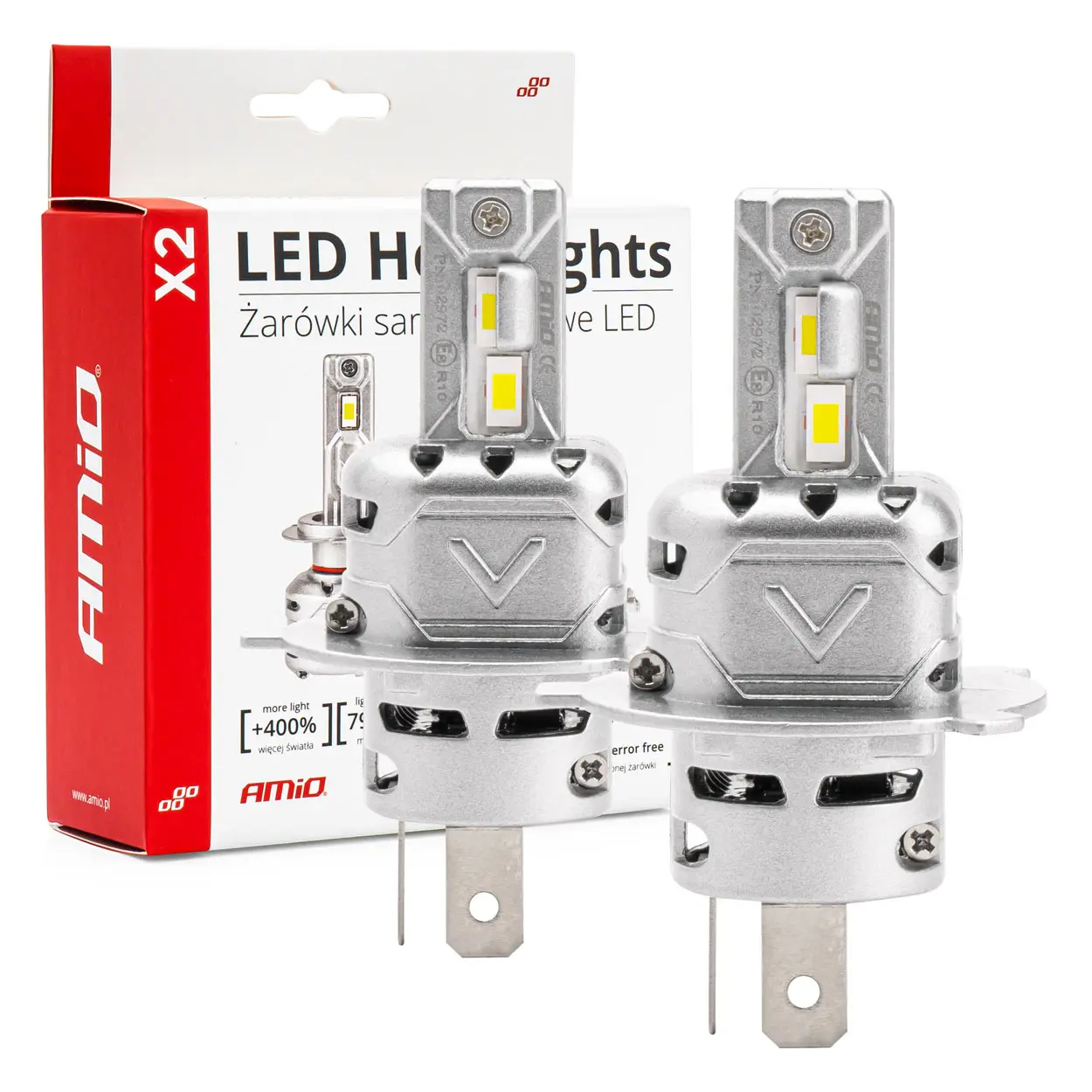 LED Pære H4 AMiO X2 Series +400% │ CANbus - sett 2 stk.