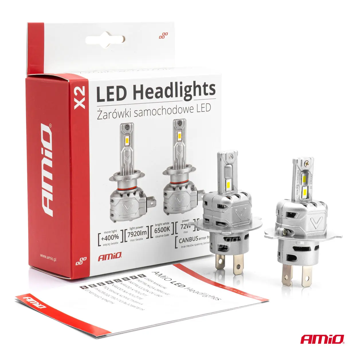 LED Pære H4 AMiO X2 Series +400% │ CANbus - sett 2 stk. – bilde 4