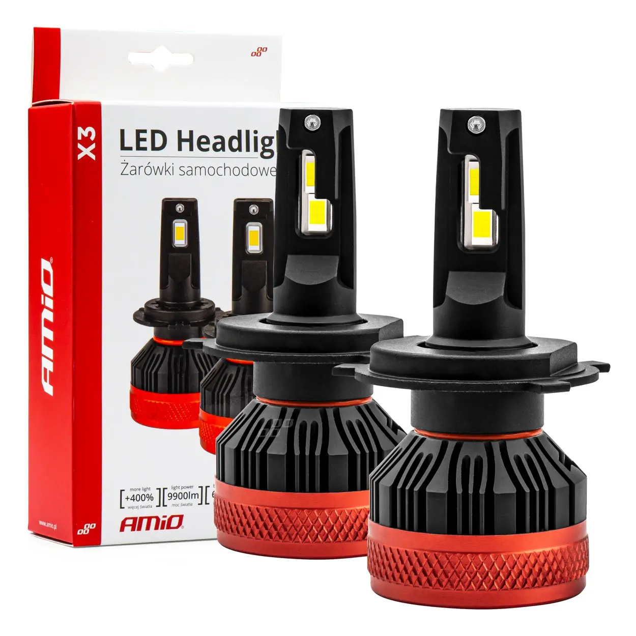 LED Pære H4 AMiO X3 Series +400% │ CANbus - sett 2 stk. – bilde 9