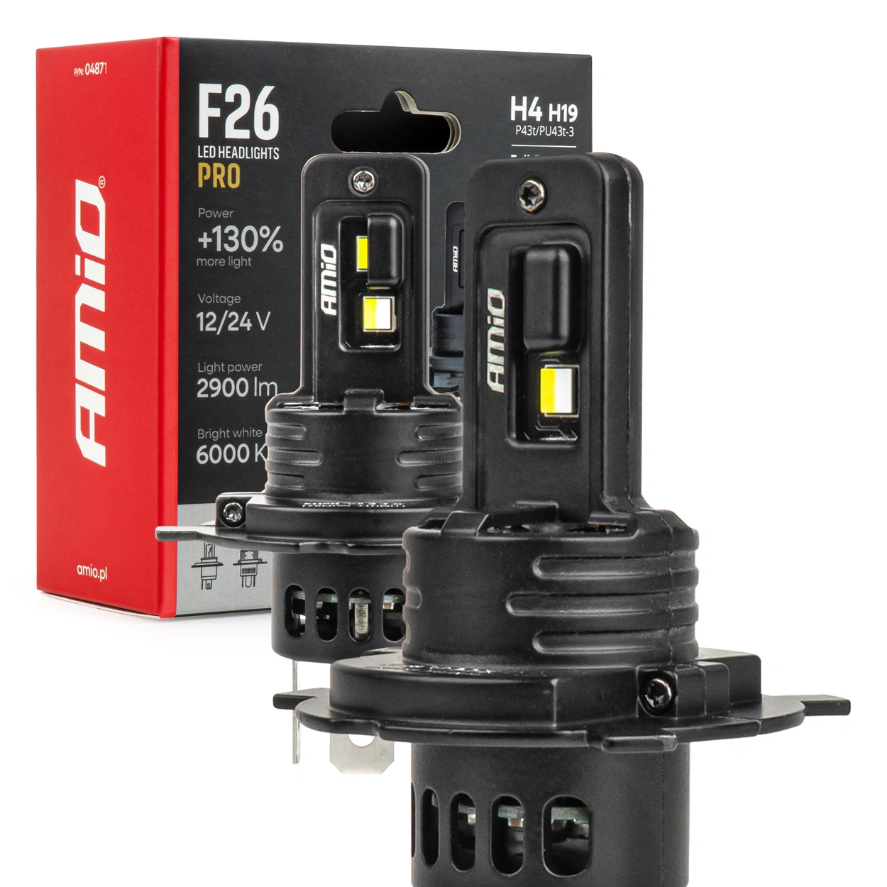 LED Pære H4 / H19 Amio F26 Pro LumiTec LIMITED +130% DUO 6000K │ Full CANbus Plug&Play 70W  - sett 2 stk.