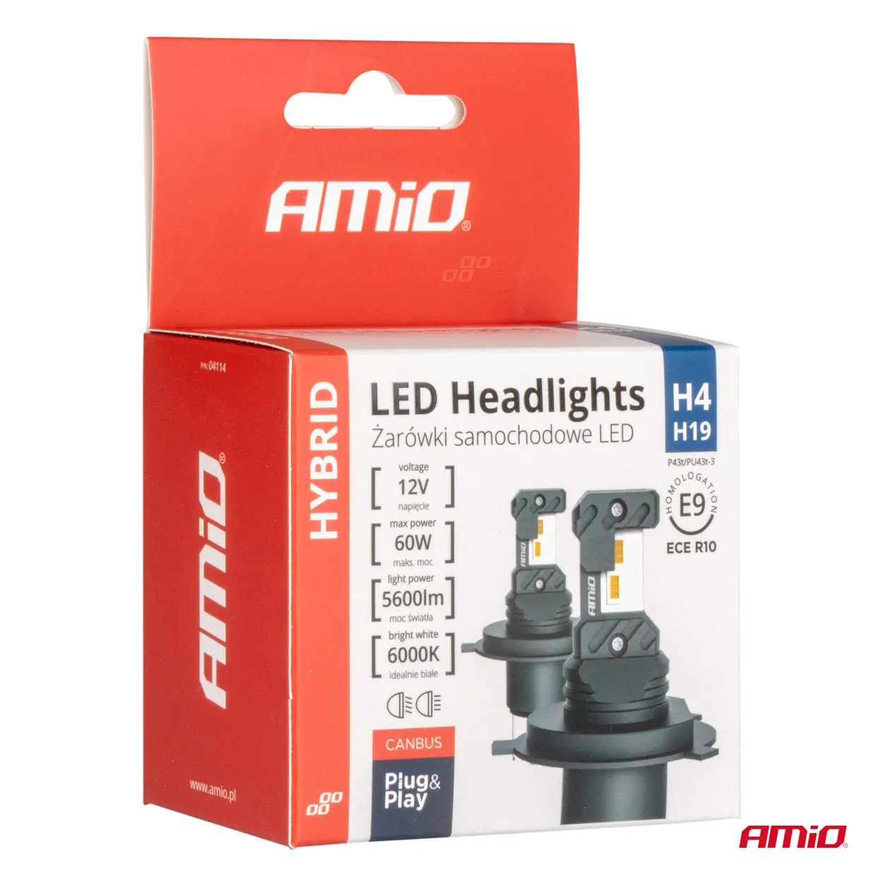 LED Pære H4 / H19 AMiO Hybrid Series CSP Chip LED 6000K │ CANbus Plug&Play EasyFit  - sett 2 stk. – bilde 4