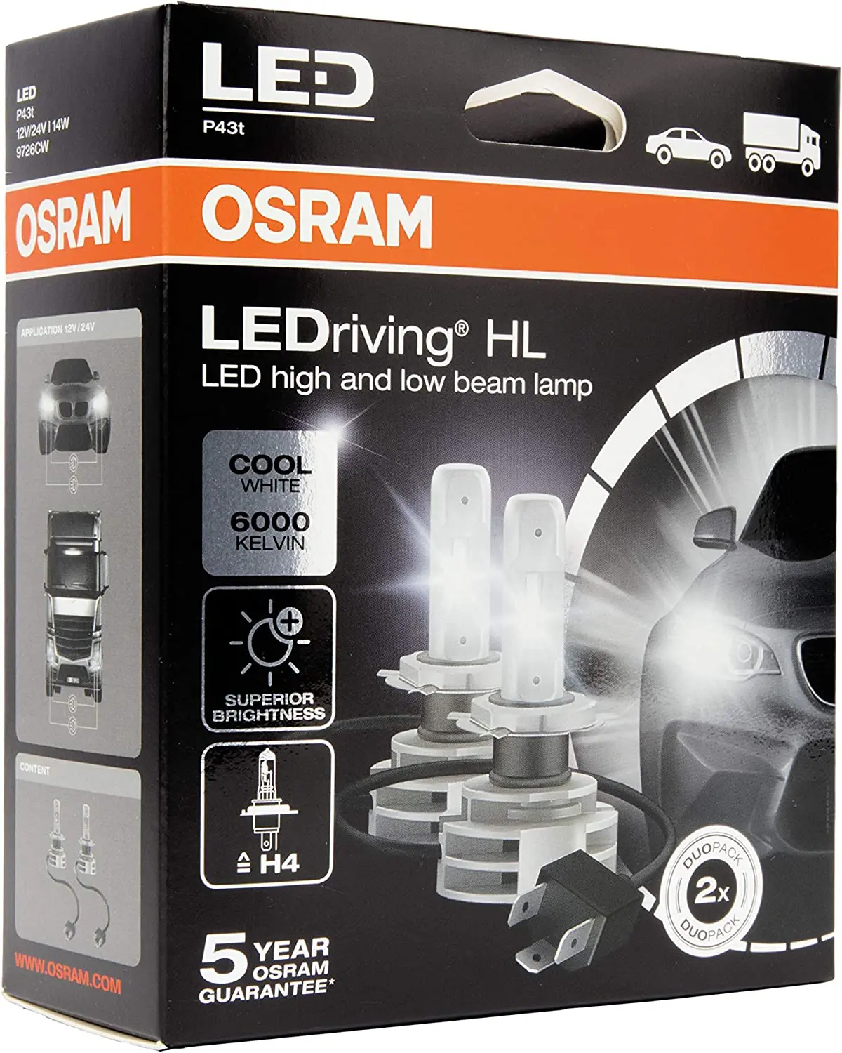 LED Pære H4 Osram LEDriving HL Gen2 - sett 2 stk. Image 5
