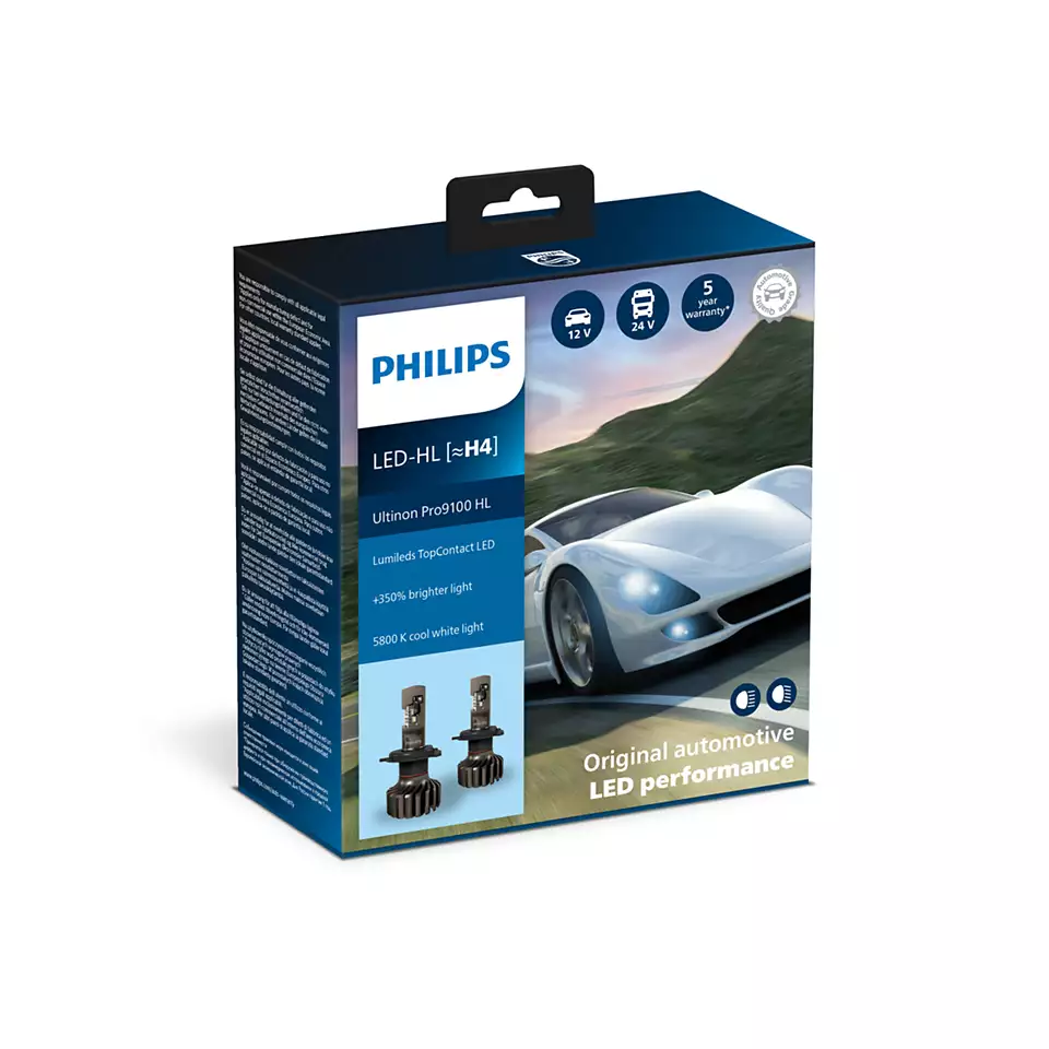 LED Pære H4 Philips Ultinon Pro9100 HL +350% Lumileds - sett 2 stk.