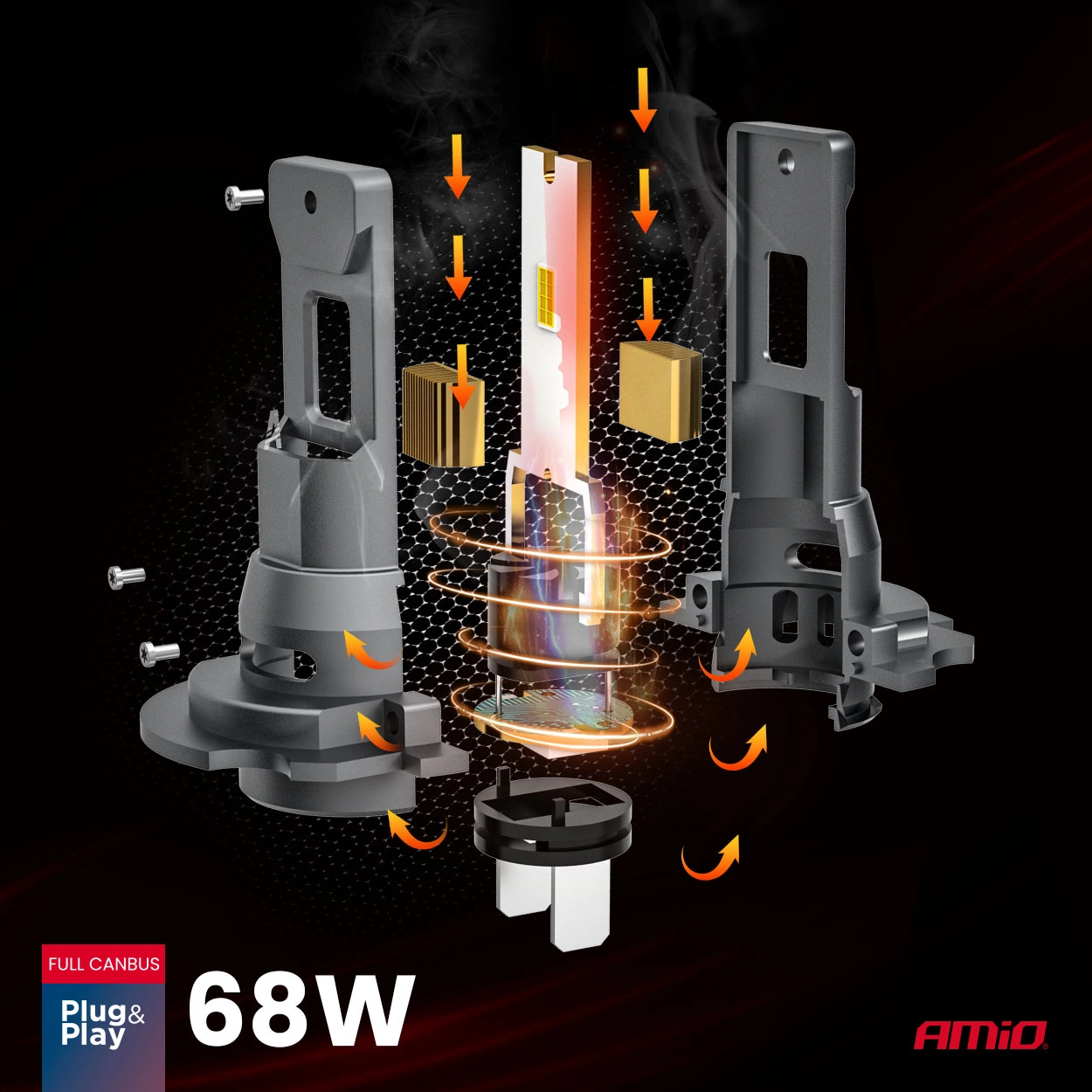 LED Pære H7 Amio F25 Pro Black Series 6000K │ Full CANbus Plug&Play EasyFit 68W - 7646 lm  - sett 2 stk. – bilde 2