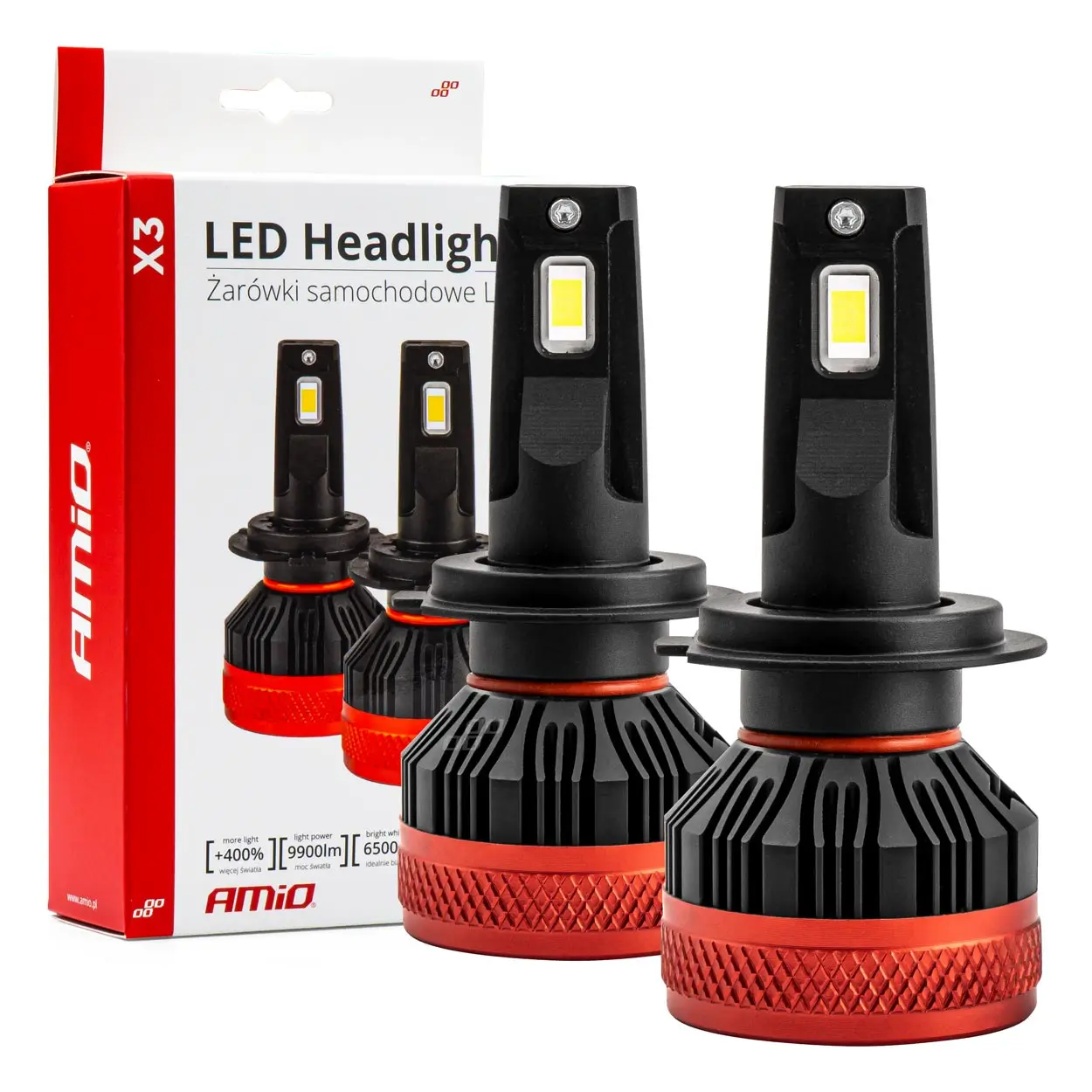 LED Pære H7 AMiO X3 Series +400% │ CANbus - sett 2 stk.