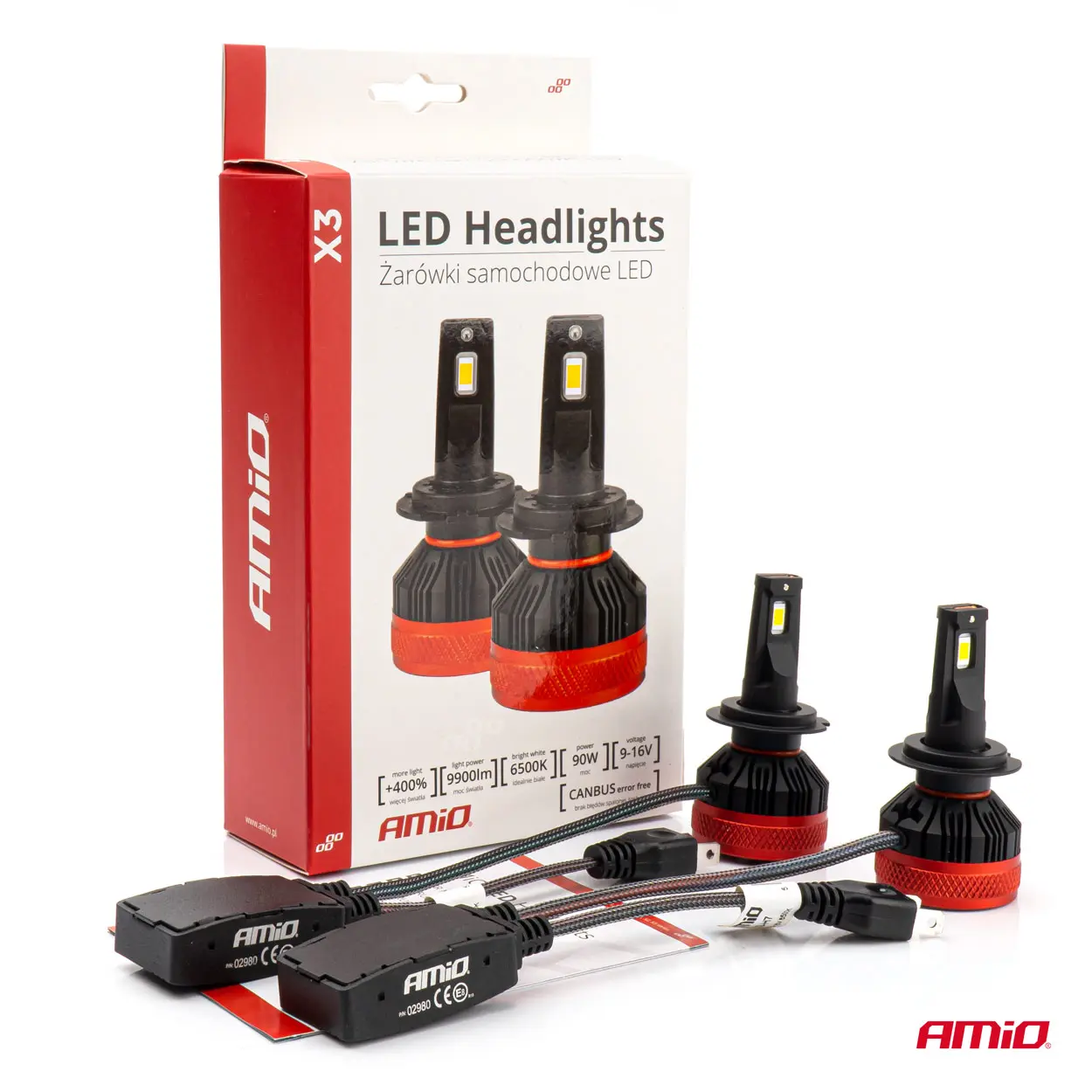 LED Pære H7 AMiO X3 Series +400% │ CANbus - sett 2 stk. – bilde 8