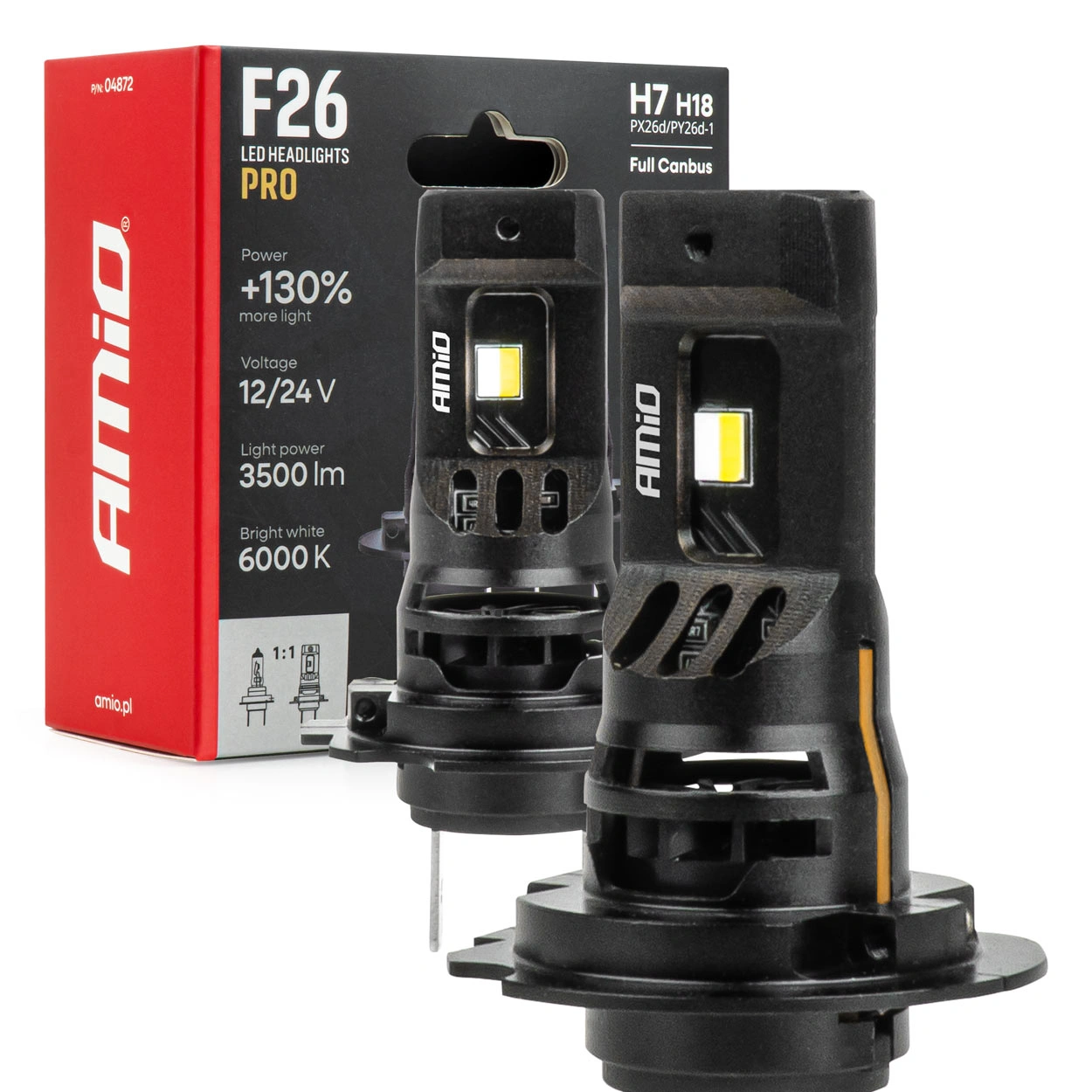 LED Pære H7 / H18 Amio F26 Pro LumiTec LIMITED +130% DUO 6000K │ Full CANbus Plug&Play 68W  - sett 2 stk.