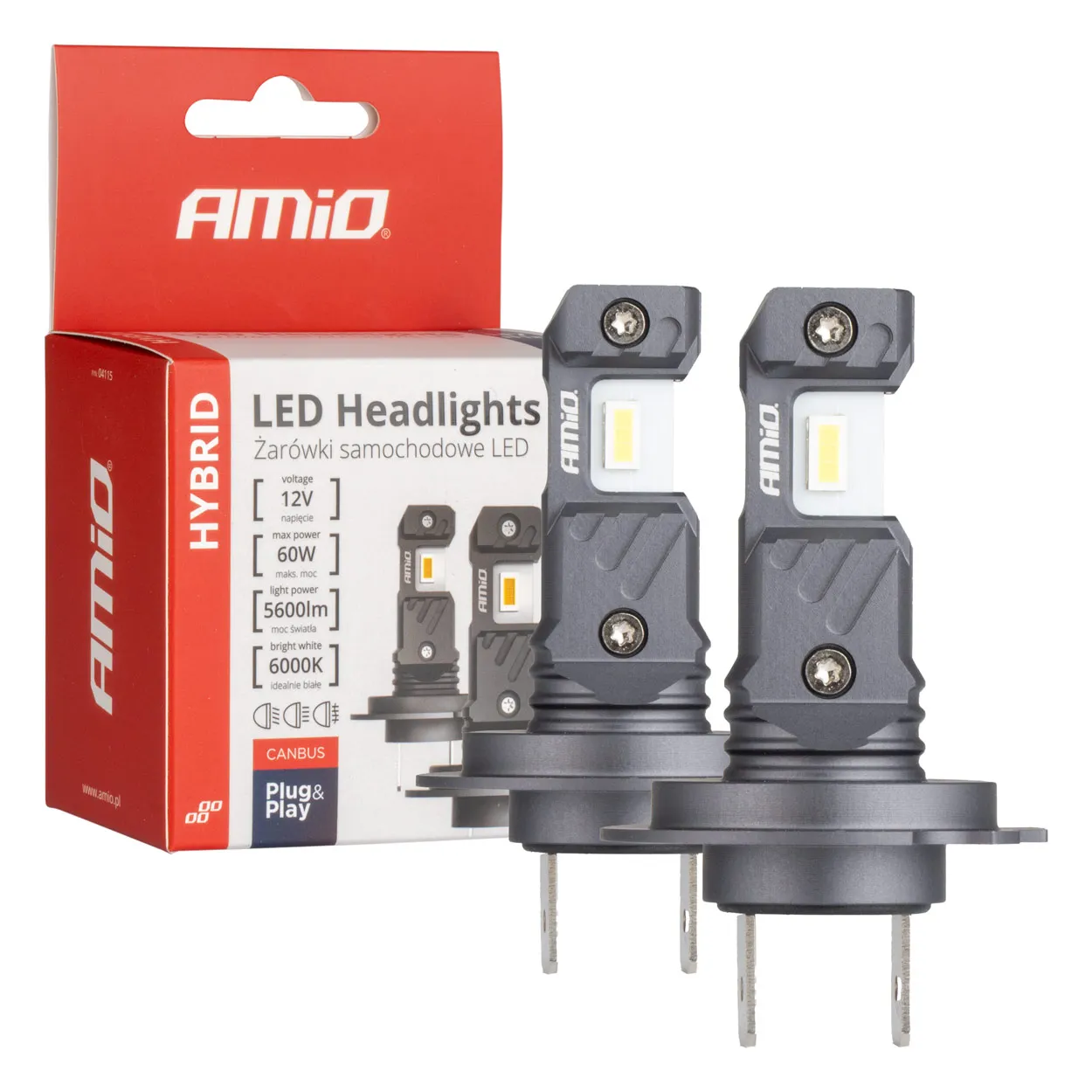 LED Pære H7 / H18 AMiO Hybrid Series CSP Chip LED 6000K │ Full CANbus Plug&Play EasyFit  - sett 2 stk. Image 1