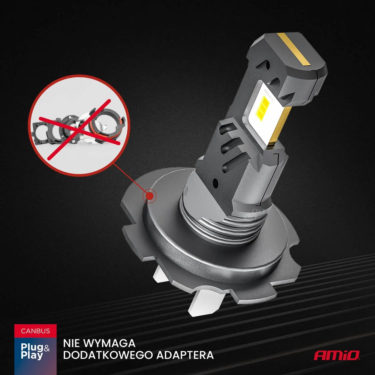 LED Pære H7 / H18 AMiO Hybrid Series CSP Chip LED 6000K │ Full CANbus Plug&Play EasyFit  - sett 2 stk. Image 2