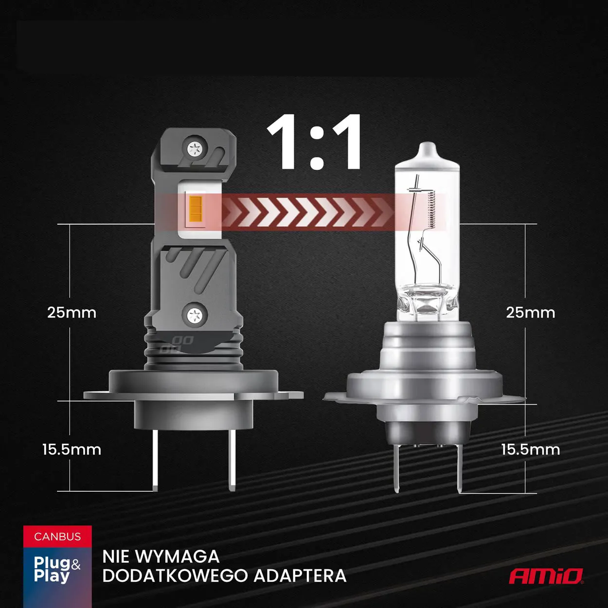 LED Pære H7 / H18 AMiO Hybrid Series CSP Chip LED 6000K │ Full CANbus Plug&Play EasyFit  - sett 2 stk. Image 4