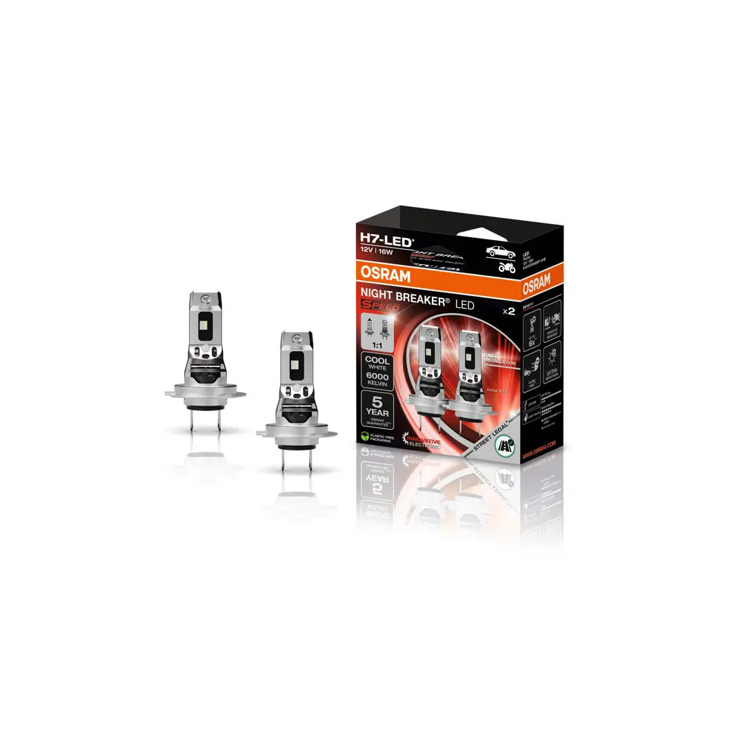 LED Pære H7 Osram Night Breaker Speed + 230% │ CANbus ECE R112 Godkjent - sett 2 stk. Image 1