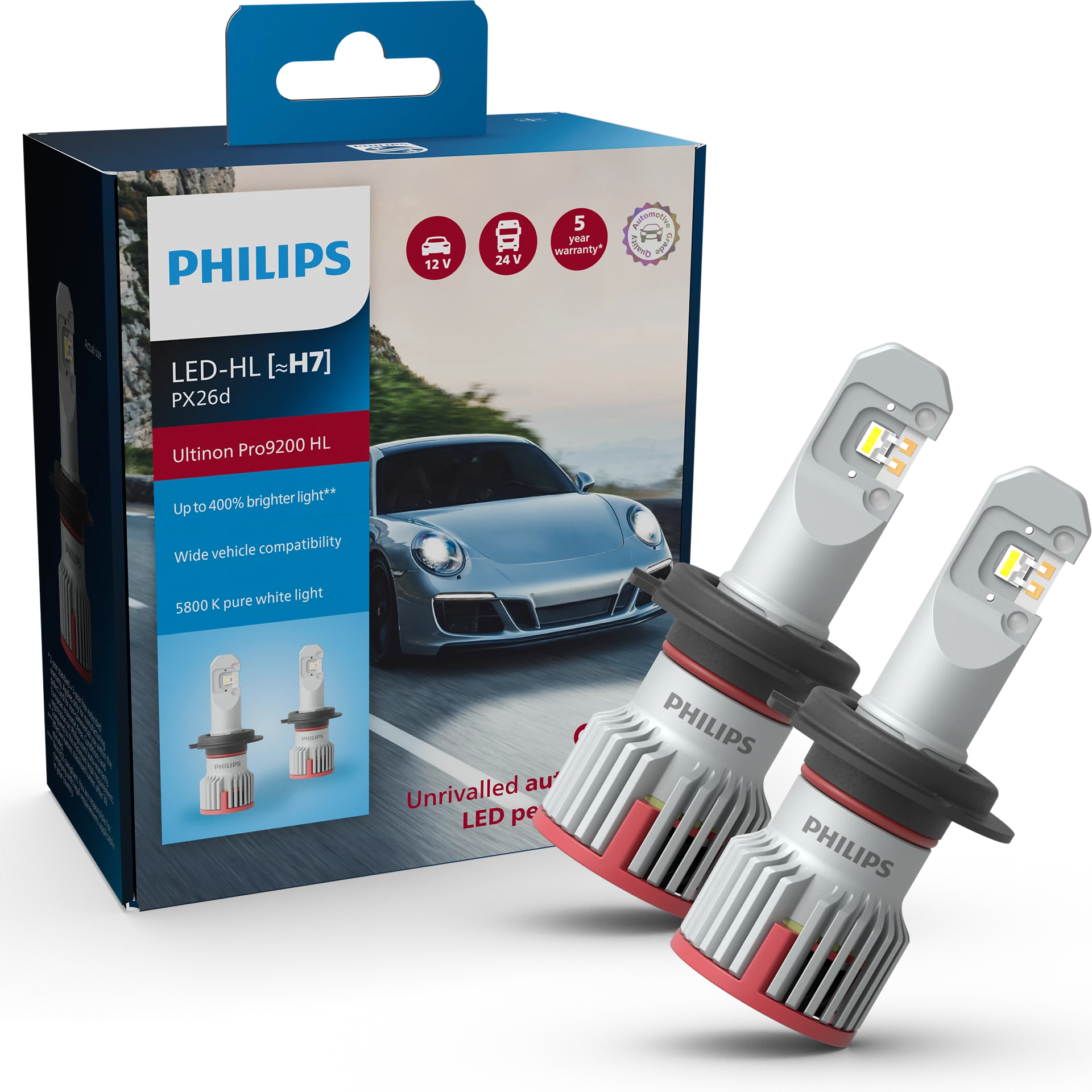 LED Pære H7 Philips Ultinon Pro9200 HL +400% │ 5800 K - 1800 lm - sett 2 stk.