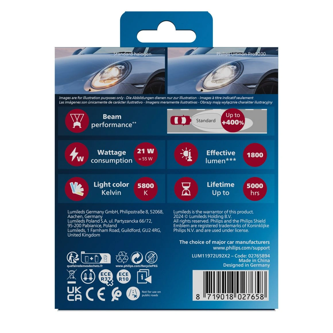 LED Pære H7 Philips Ultinon Pro9200 HL +400% │ 5800 K - 1800 lm - sett 2 stk. – bilde 4