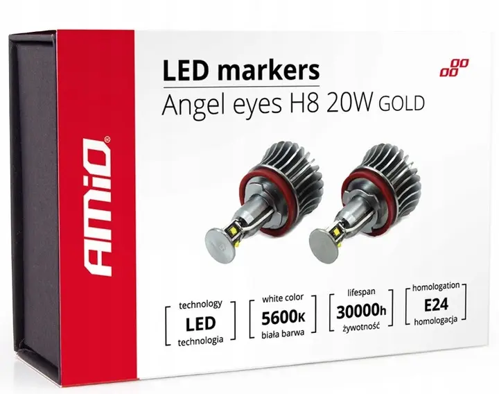 LED Pære H8 BMW Angel Eyes 20W  - sett 2 stk. │ Gold SMD High Power 5600K Image 3