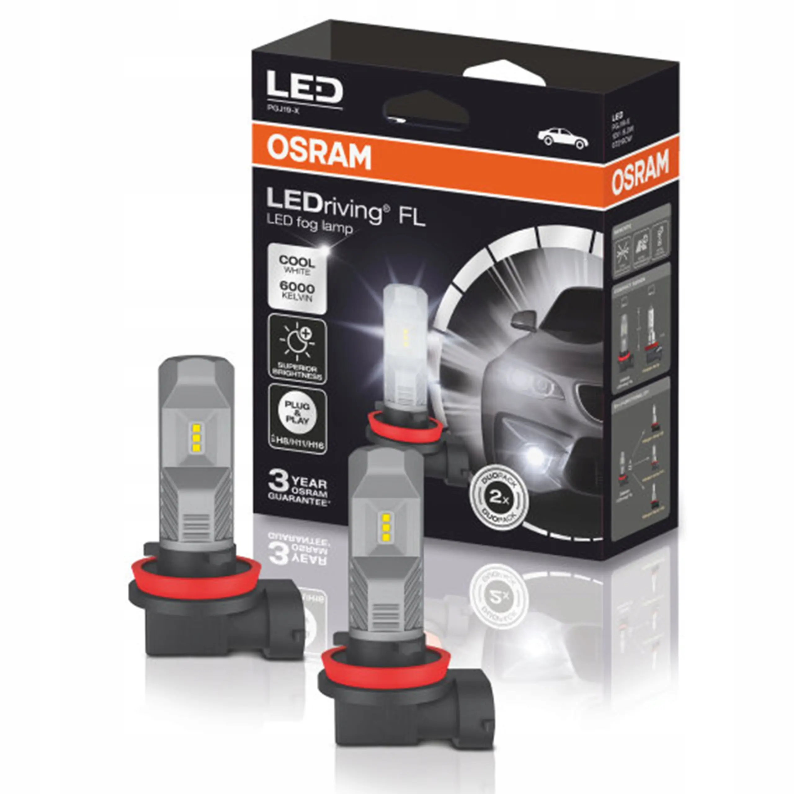 LED Pære H8 / H11 / H16 Osram LEDriving HL Gen2  6000K CoolWhite  - sett 2 stk. Image 1