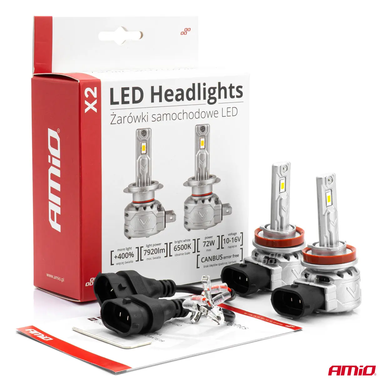 LED Pære H8 / H9 / H11 AMiO X2 Series +400% │ CANbus - sett 2 stk. – bilde 5