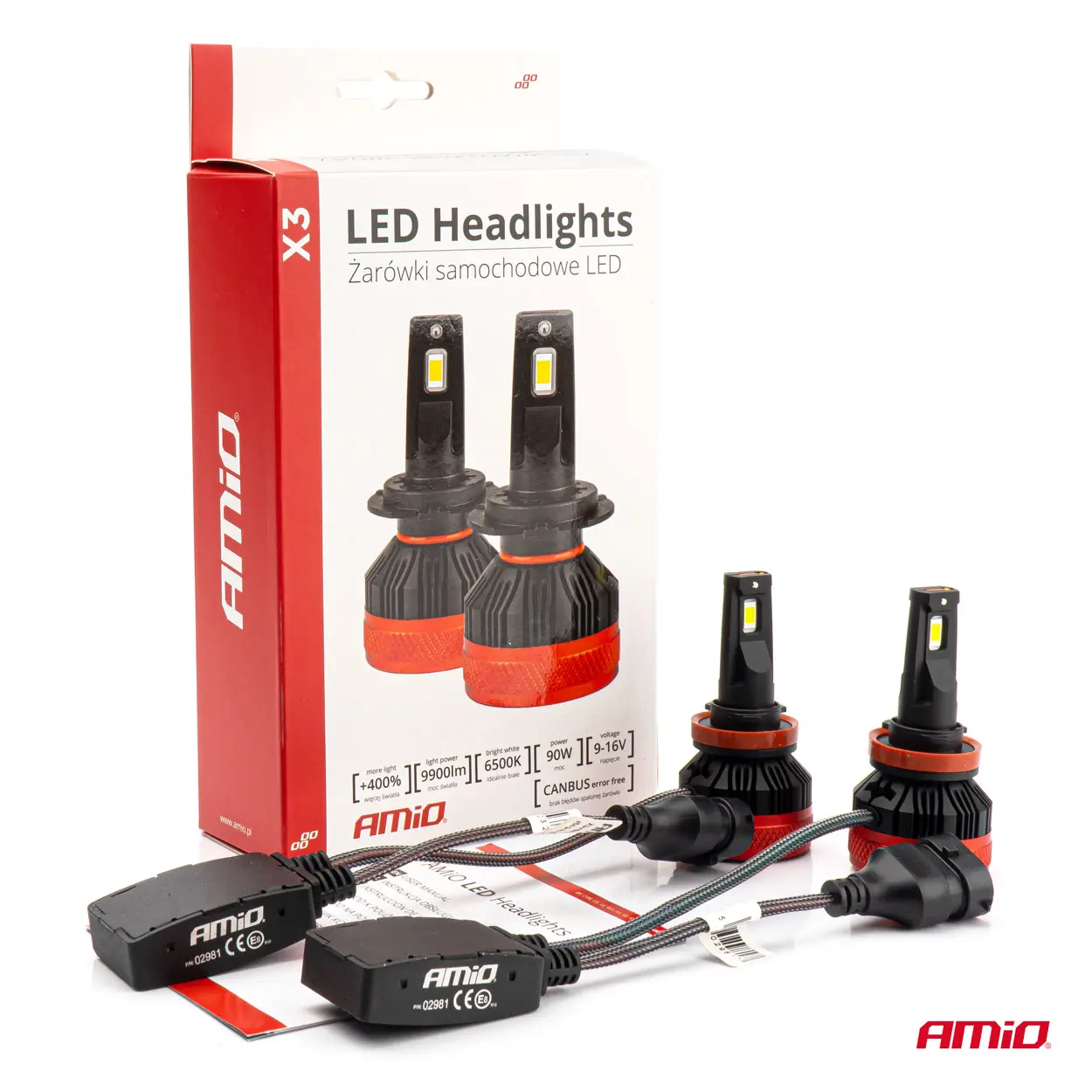 LED Pære H8 / H9 / H11 AMiO X3 Series +400% │ CANbus - sett 2 stk. – bilde 8