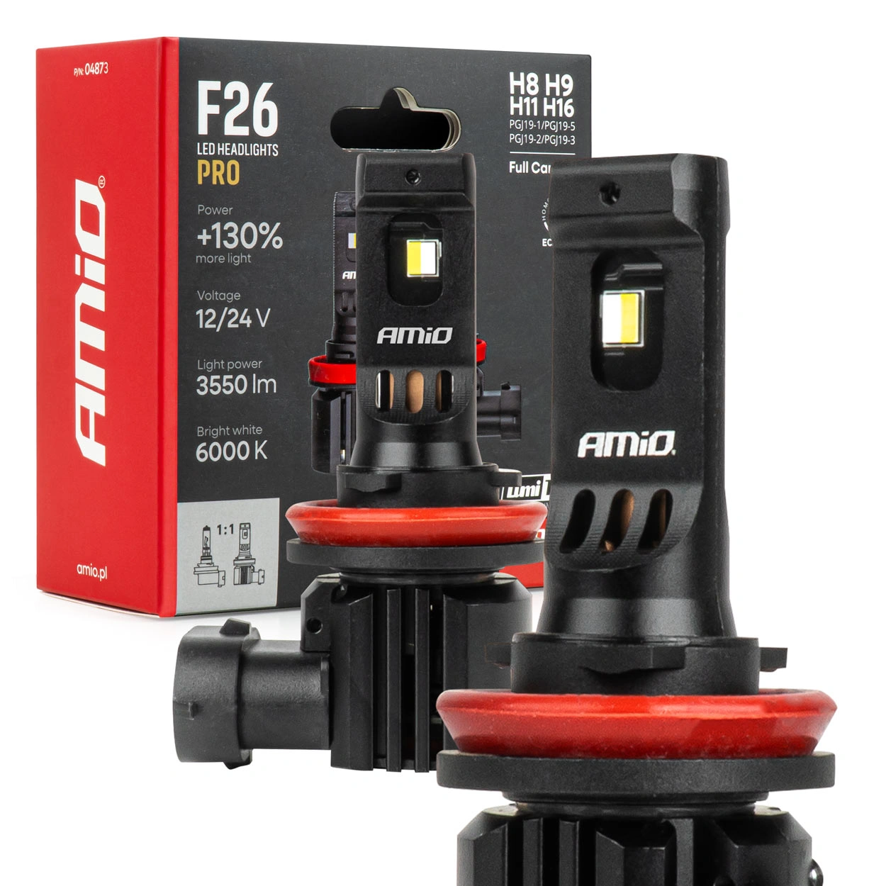 LED Pære H8 H9 H11 H16 Amio F26 Pro LumiTec LIMITED +130% DUO 6000K │ Full CANbus Plug&Play 68W  - sett 2 stk.