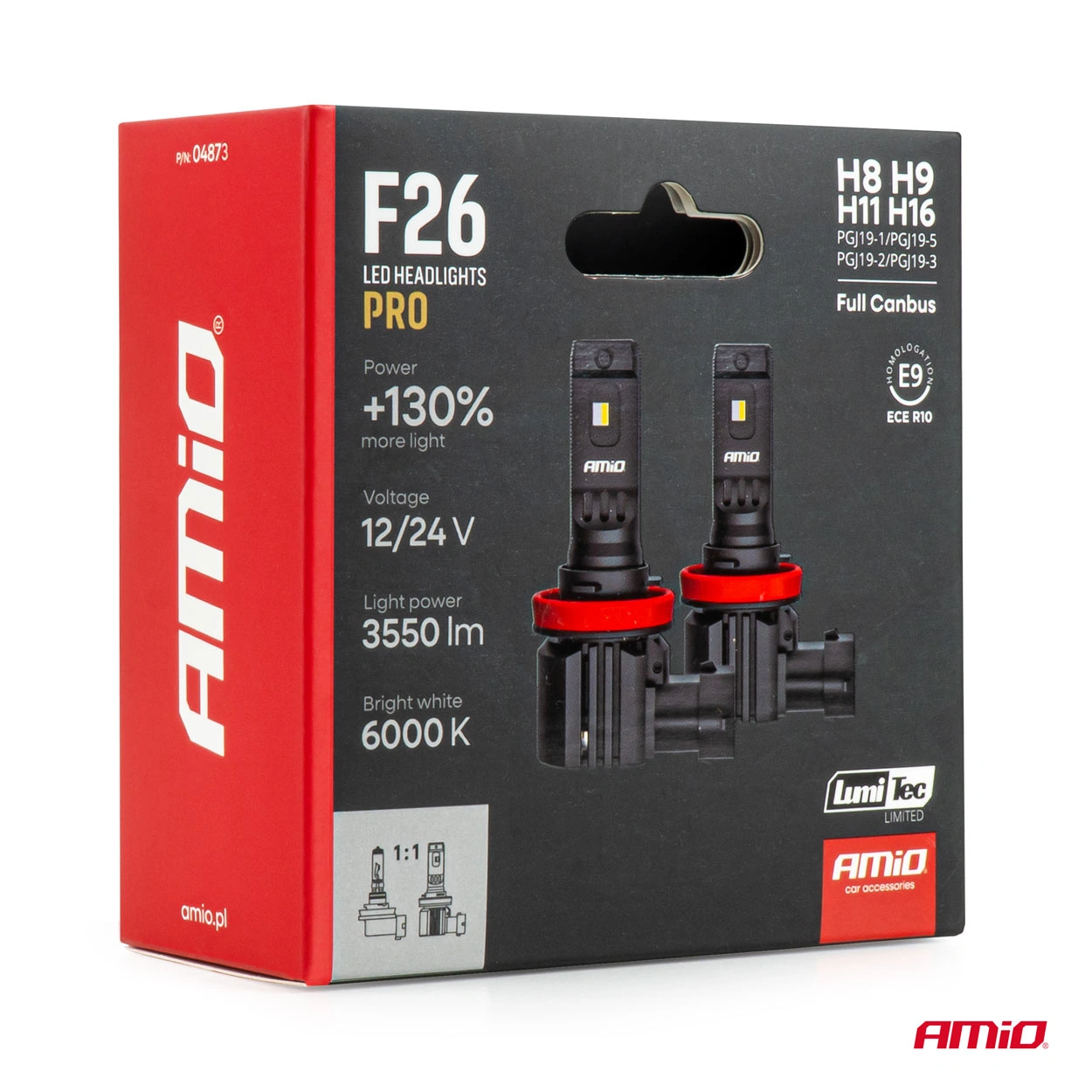 LED Pære H8 H9 H11 H16 Amio F26 Pro LumiTec LIMITED +130% DUO 6000K │ Full CANbus Plug&Play 68W  - sett 2 stk. – bilde 7