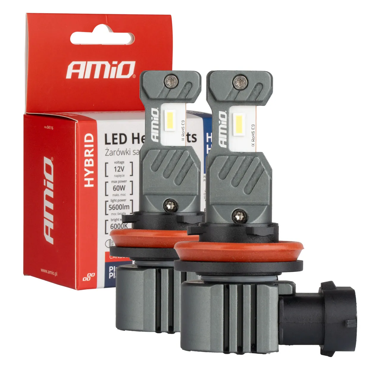 LED Pære H8 / H9 / H11 / H16 AMiO Hybrid Series CSP Chip LED 6000K │ CANbus Plug&Play EasyFit  - sett 2 stk. Image 1